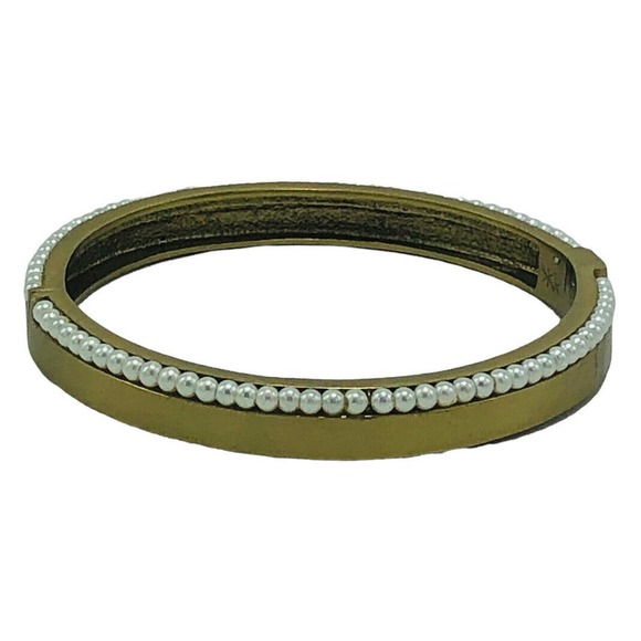 SILPADA Brass DOTTED PEARL Hinged Bangle Bracelet Designer India Jewelry - Picture 1 of 7